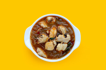 Spicy chicken soup with vermicelli or glass noodle