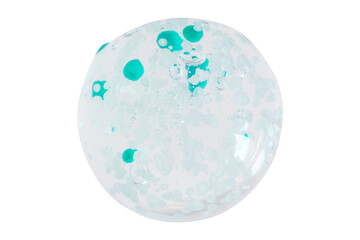 smears and drops of transparent gel with blue granules. On a blank background. PNG