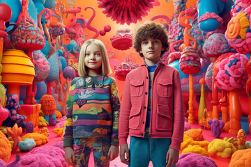 Obraz premium kids playing in a colorful studio environment