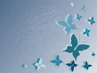 Grunge blue and white  background with butterfiles