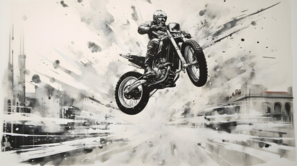 motorcycle in the air black and white - generative ai