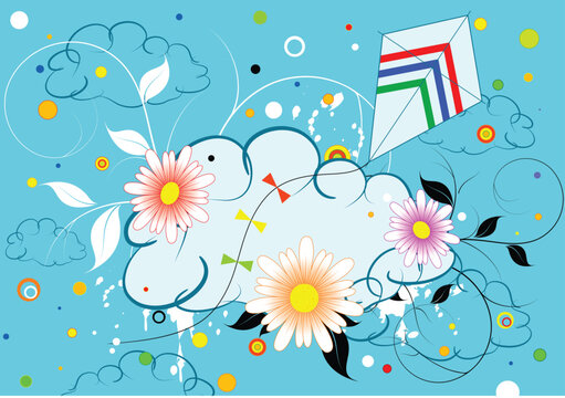 Colorful design with clouds and kite, vector illustration