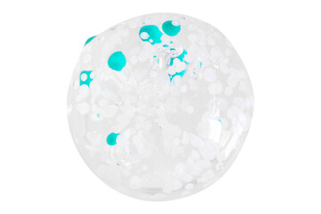 smears and drops of transparent gel with blue granules. On a white background.