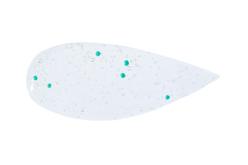 smears and drops of transparent gel with blue granules. On a white background.
