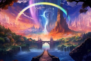 Celestial Gateway: Bridge to the Realm of Enchantment - obrazy, fototapety, plakaty