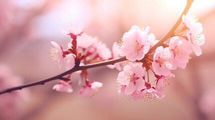 Blooming Serenity: Soft-Focus Capture of a Vibrant Cherry Blossom Tree in Full Bloom, Embraced by a Delicate Pink Haze