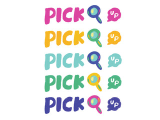 ゲーミングカラーの手描き「PICKUP」の文字のイラストセット
