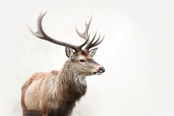 Naklejka na ściany i meble Regal Stag: Majestic Deer, Proud Antlers, White Background Elegance