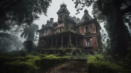 Obraz premium Eerie Enclave: The Hidden Haunted Mansion