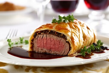 Gourmet Perfection: Succulent Beef Wellington with Velvety Red Wine Reduction