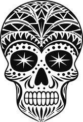 skull polynesian tattoo vector design, black and white isolated on white background,  Day of the dead. Dia de los muertos. Design element for poster, card, banner, print. 