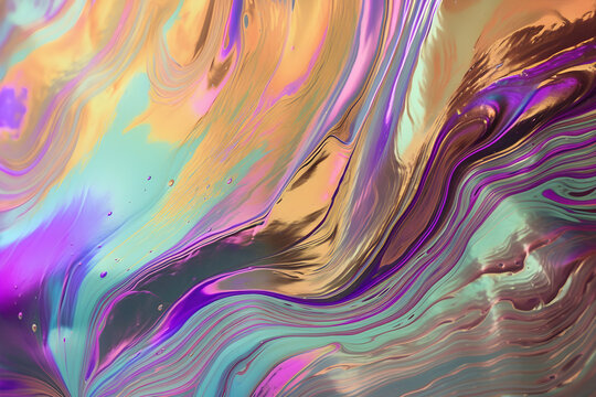 Abstract Metallic Holographic Rainbow Paint liquid colorful background, generative ai