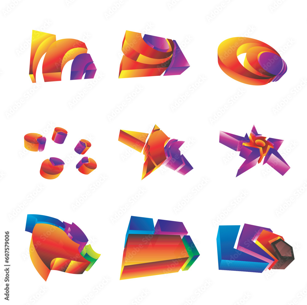 Poster set of colorful 3d design elements