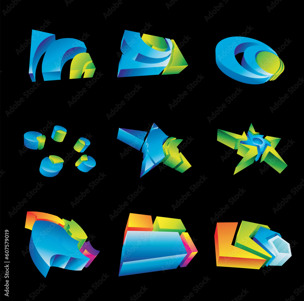 Poster set of colorful 3d design elements