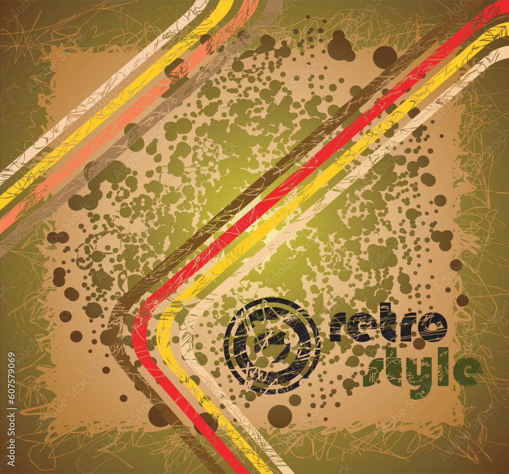 Poster abstract retro style grunge background with colorful lines