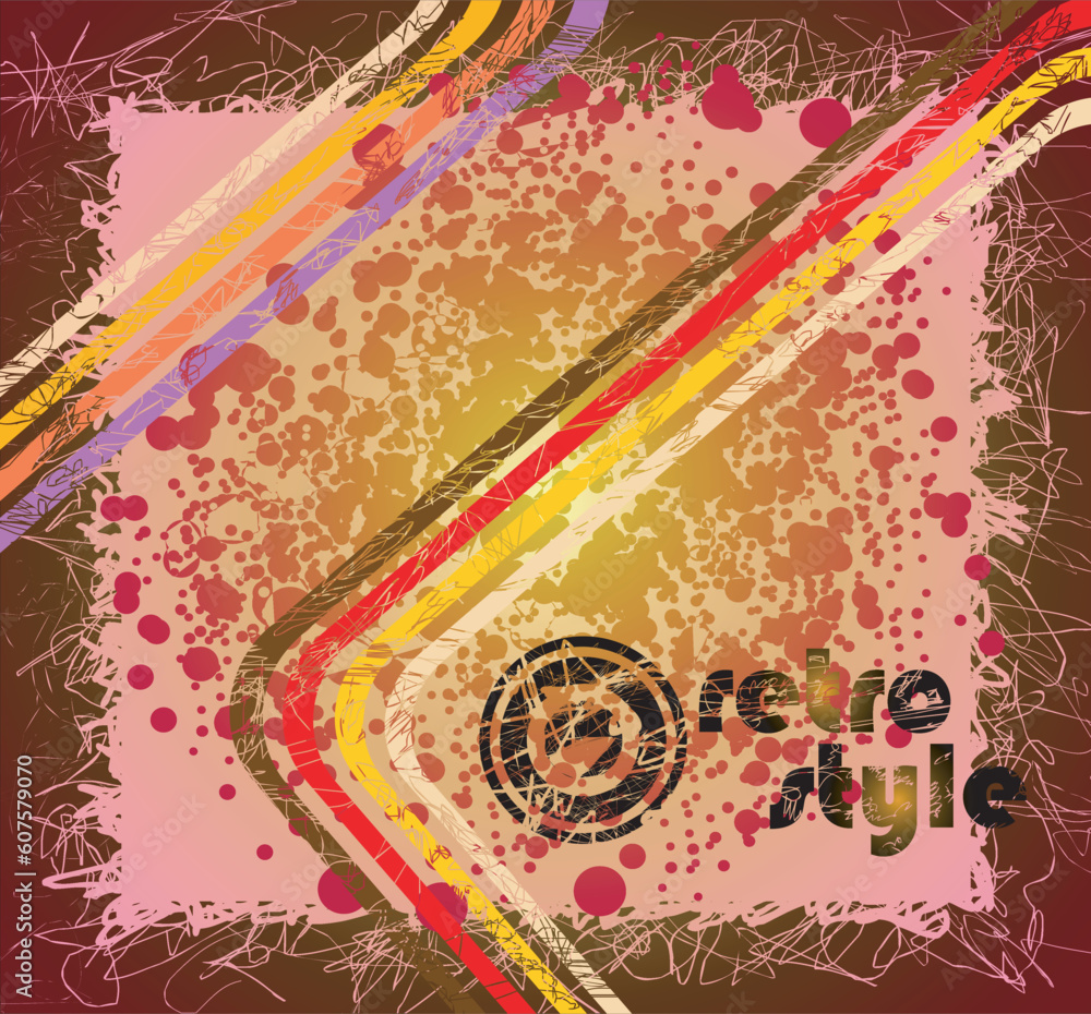 Poster abstract retro style grunge background with colorful lines