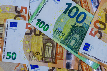 Background of the european union fifty and one hundred euro banknotes