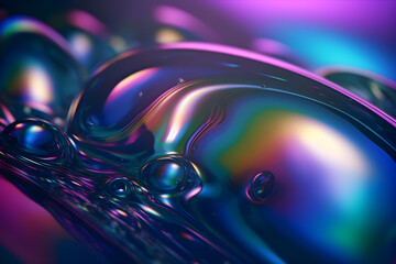 abstract liquid Metallic Iridescent Holographic background with water drops and ripples generative ai