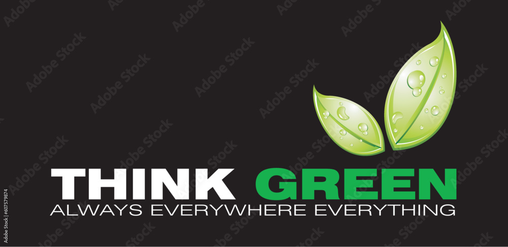 Sticker Think green card with beautiful leaves and water drops