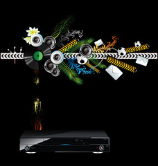 vector black dvd player, abstract elements