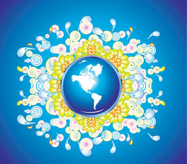 Naklejka premium Glossy Globe with Flower nature explosion