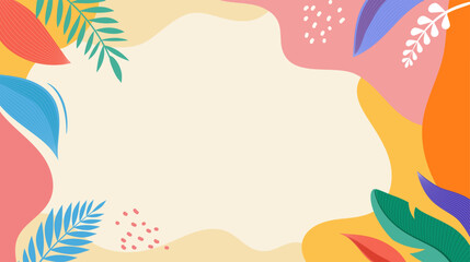 Colorful summer background - horizontal layout banner design. Tropical leaves template for poster, flyer or greeting card.