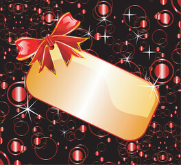 Christmas Gold plate and red ribbon background