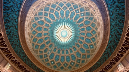 Obraz premium A grand mosque adorned with intricate geometric patterns Generative AI