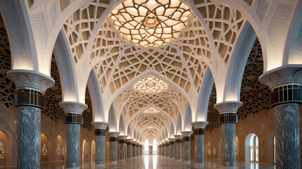 A grand mosque adorned with intricate geometric patterns Generative AI