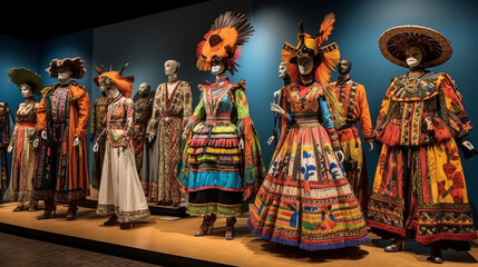 Fototapeta premium An elaborate display of colorful traditional costumes Generative AI