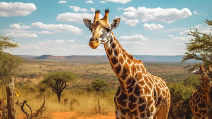 picture of a giraffe in africa - obrazy, fototapety, plakaty