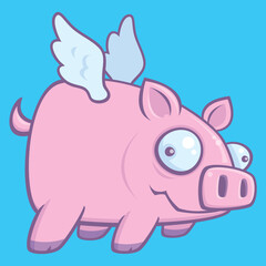 Cartoon vector illustration of a flying pig symbolizing the phrase 