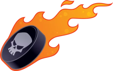 Deurstickers Vector drawing of a flaming hockey puck with skull design. © Designpics