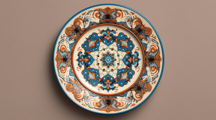 Obraz na płótnie Canvas A traditional Arabesque pattern delicately painted on a ceramic plate Generative AI