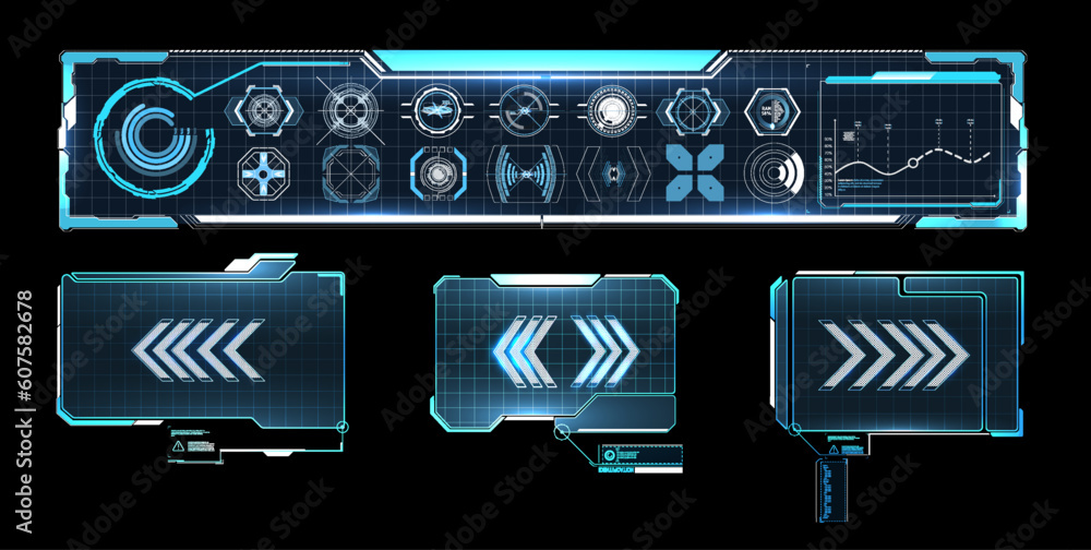 Poster set of modern frames, callouts for user menu interface elements in futuristic style. game futuristic