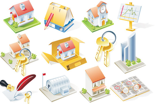 Real estate related detailed icon set
