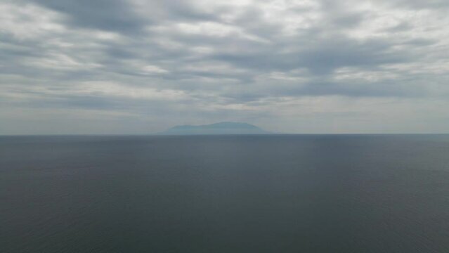 Aerial view of Samothraki island on Thracian Sea from Alexandroupoli, East Macedonia and Thrace, Greece.