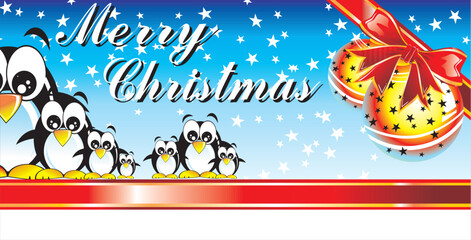Abstract Merry Christmas Card with balls and penguins