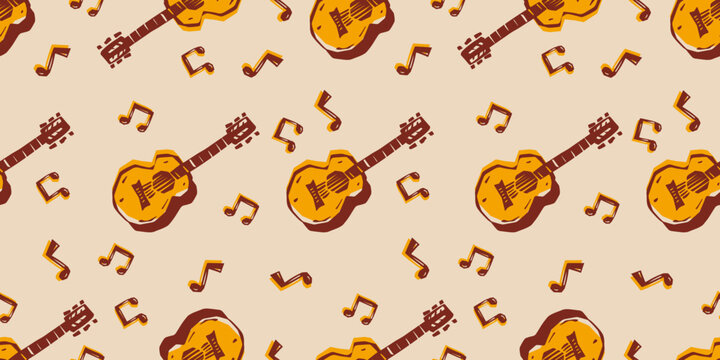 Acoustic guitar pattern collection, vectorized seamless