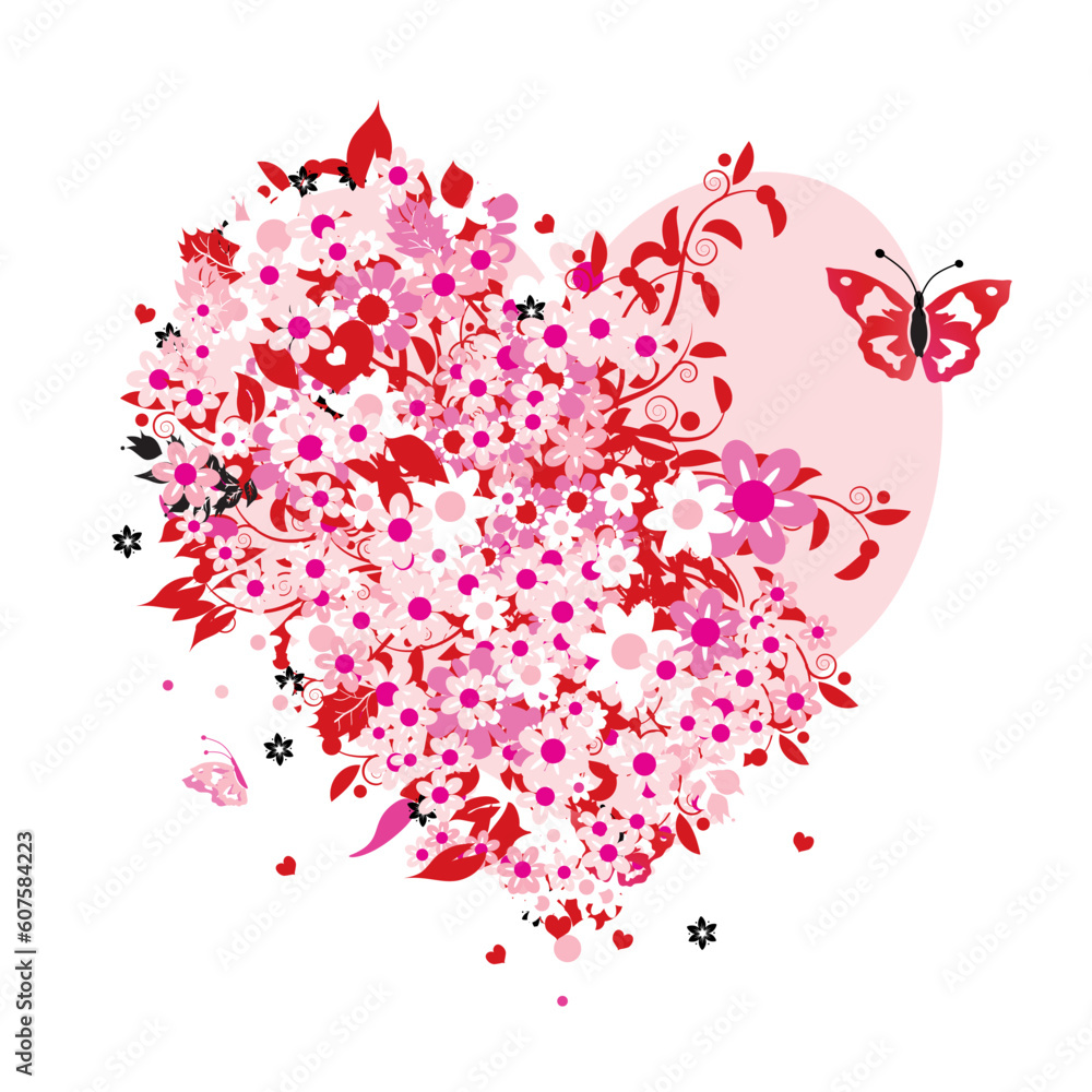 Wall mural floral heart shape