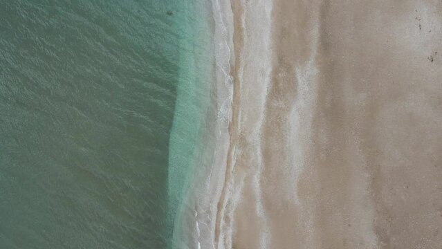 Aerial view of an empty beach along the Thracian Sea, Makri, East Macedonia and Thrace, Greece.