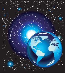 Earth in the Space with stars background