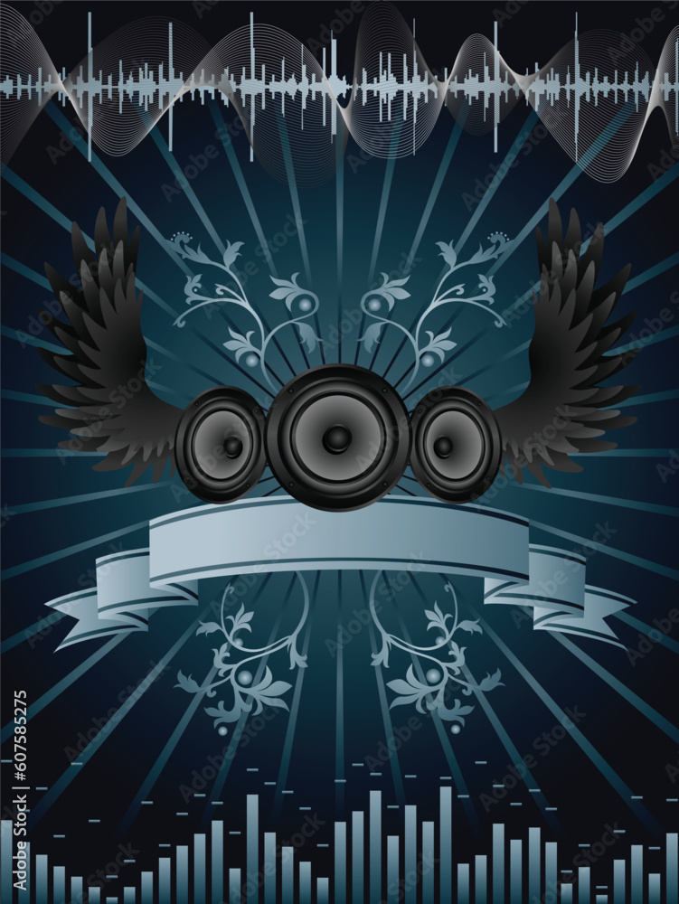 Poster Vector abstract background with audio speakers.