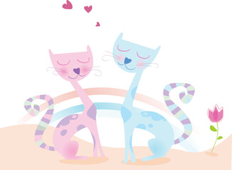 Loving cats. Vector Illustration.