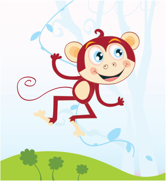 Funny animal jumping in jungle. Vector Illustration. See similar pictures in my portfolio!