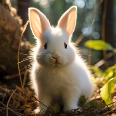 Obraz premium Fluffy Wonder: Adorable Florida White Bunny in Photorealistic Detail