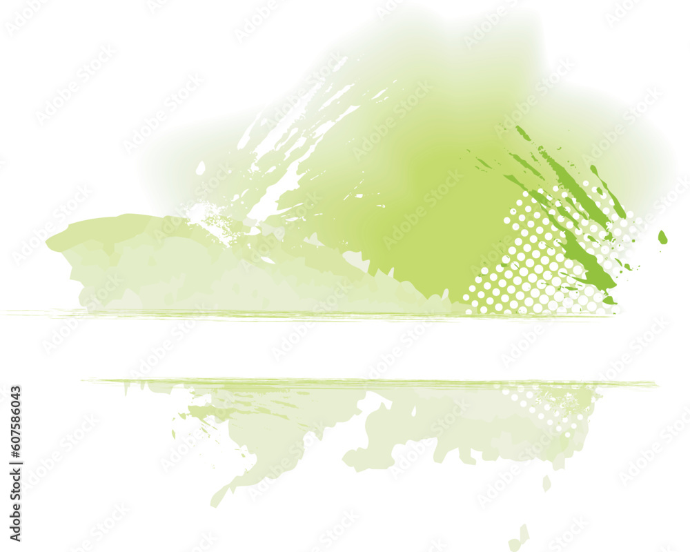 Wall mural grungy paint splash in shade of green isolated on white with halftone pattern, space for text. use o