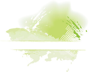 Grungy paint splash in shade of green isolated on white with halftone pattern, space for text. Use of blends, global colors. Artwork grouped.