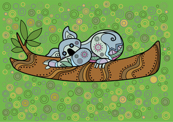 Grey Koala in ethnic Australian pattern style © Designpics