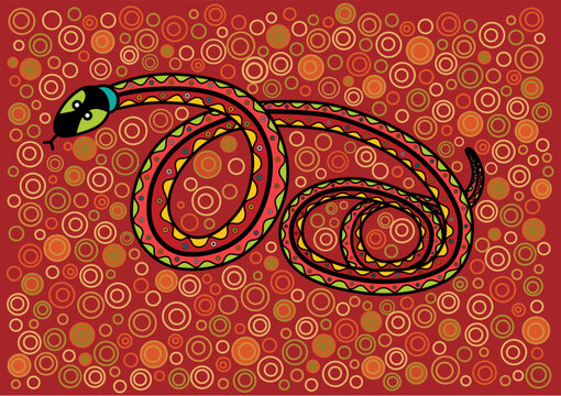 Multicolored serpent in ethnic Australian pattern style